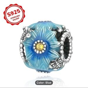 Sterling Silver Blue Floral Charm Bead